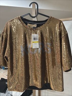 Michael Kors Gold Sequin Short Sleeve Pullover